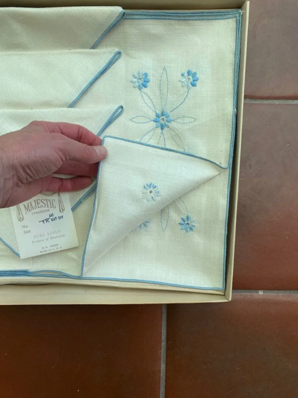 Vintage/Antique Linen Placemats and Napkins, New Old Stock, In Original Box